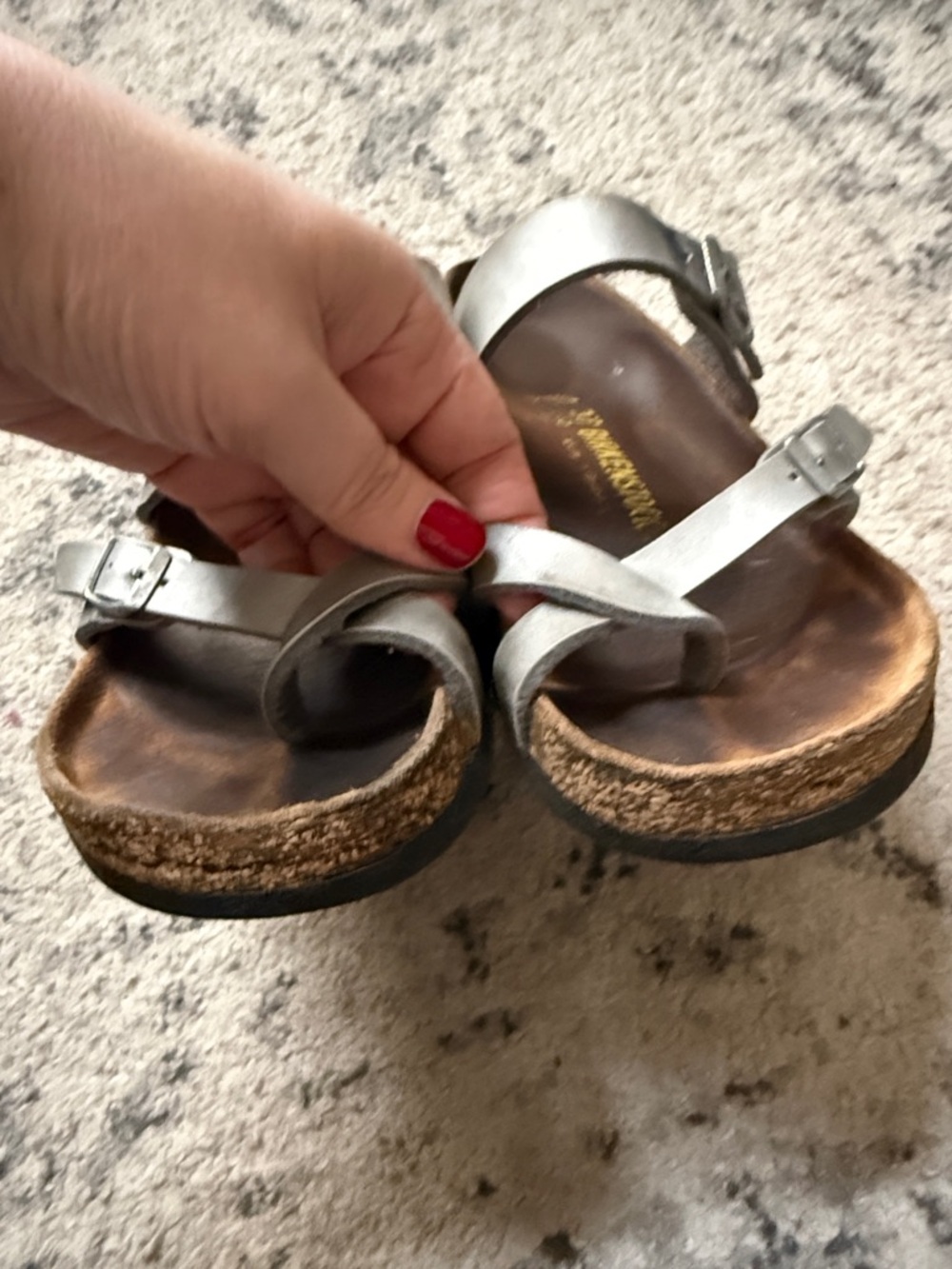 Birkenstock Silver Sandals - Metallic Footbed Slide WOMENS EUR 37 (Size 6/6.5) - Picture 2 of 7